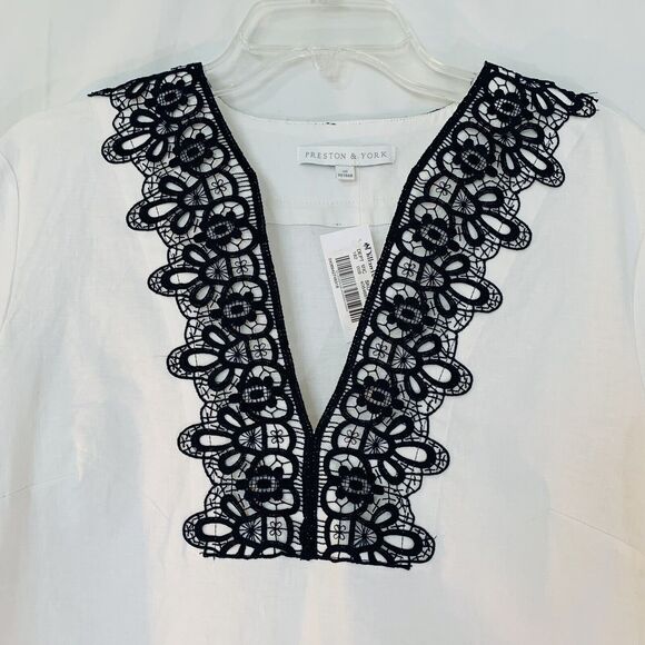 Preston & York Tunic Women 10 White Navy  Linen Embroidery Beach Vacation NWT - Picture 7 of 8